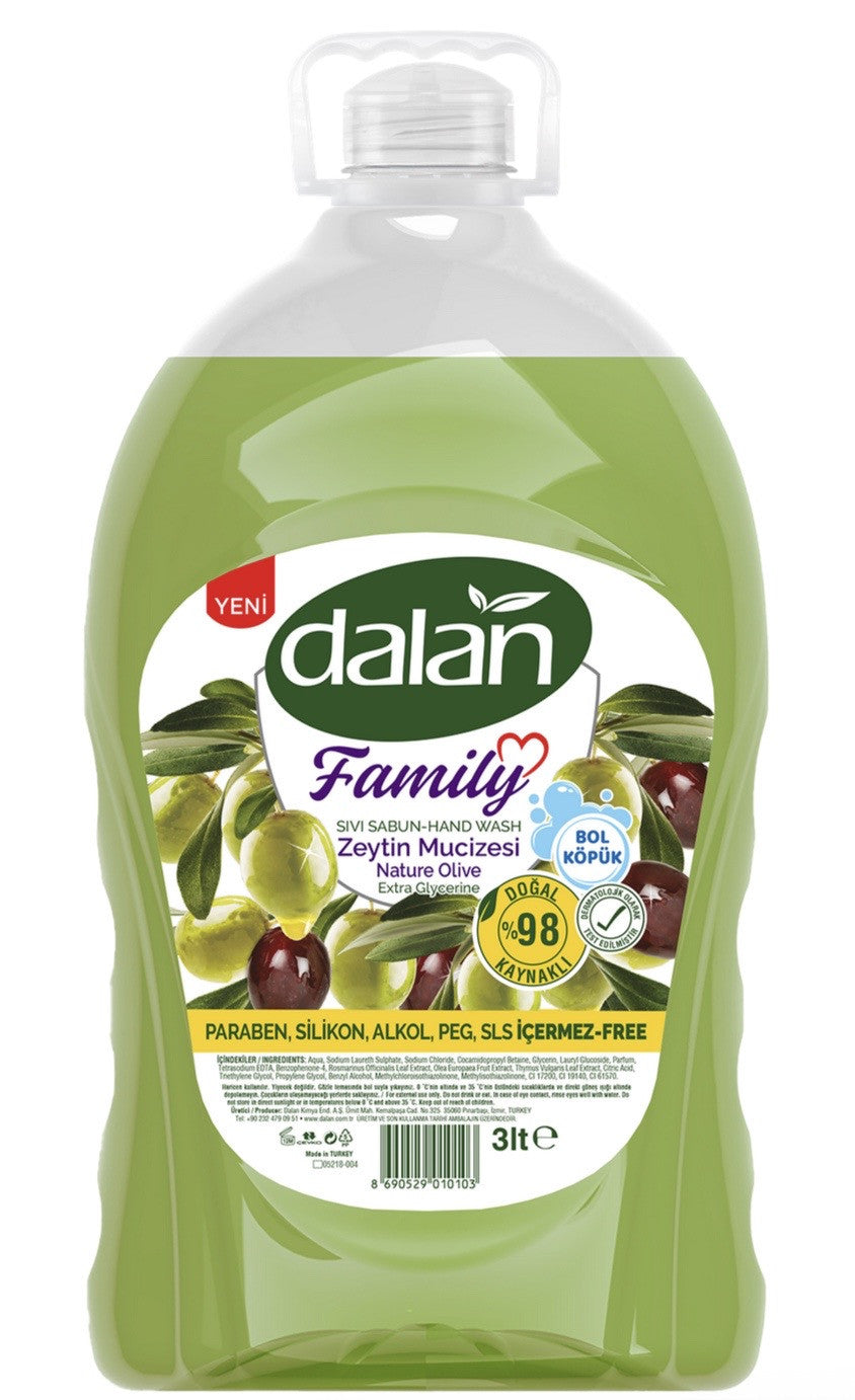 DALAN FAMILY OLIVE GLYCERINE LIQUID SOAP REFILL 3lt X 4/cs - DN3000