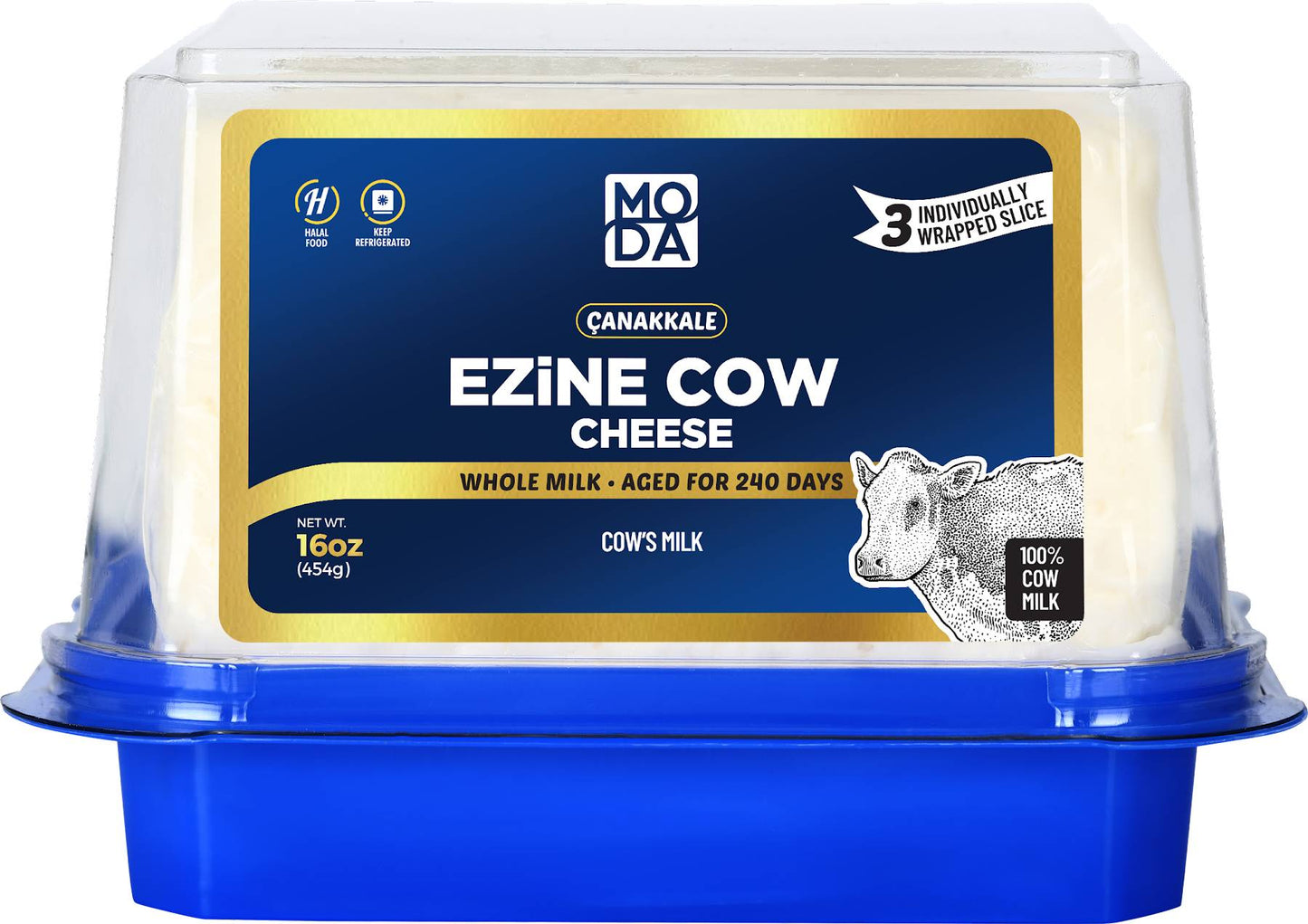 Moda Ezine Cow Cheese, Sliced, Blue Label, 16oz (454g) x 8pack - 101742