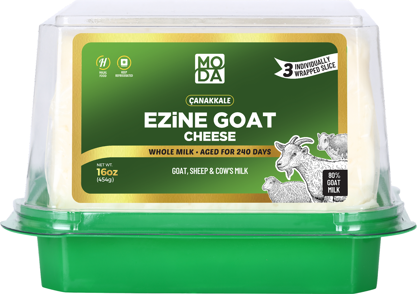 Moda Ezine Goat Cheese, Sliced, Green Label, 16oz (454g) x 8pack - 101743