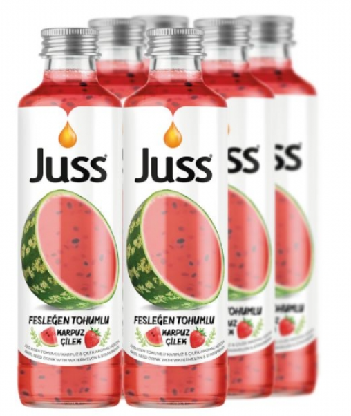 JUSS WATERMELON/STRAWBERRY BASIL SEED DRINK 8.45 OZ (250ML) X 24PCS (GLASS BOTTLE) - JUS20