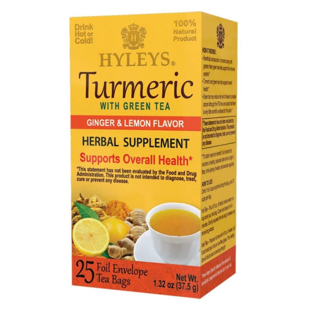 K - HYLEYS TURMERIC, GINGER, LEMON | W/GREEN TEA 1.32oz X 25pc X 12/CS - HY91