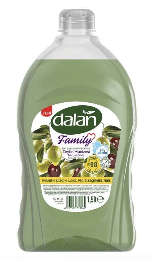 DALAN FAMILY OLIVE GLYCERINE LIQUID SOAP REFILLS 1,5lt X 10/cs - DN1500