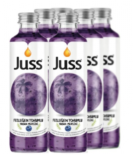 JUSS BLUEBERRY BASIL SEED DRINK 8.45 OZ (250ML) X 24PCS (GLASS BOTTLE) - JUS22
