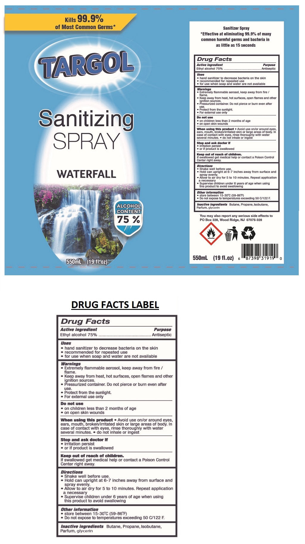 TARGOL SANITIZING SPRAY | 12 x 20.7 OZ(600ML) || Waterfall - TGS601