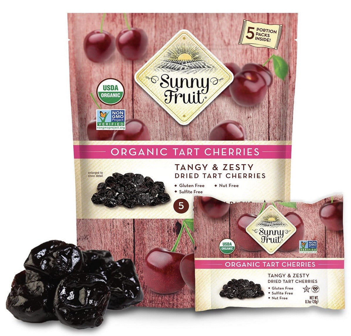 Sunny Fruit Organic Tart Cherries 5 Pack 18 x (0.7 oz x 5) - SF085