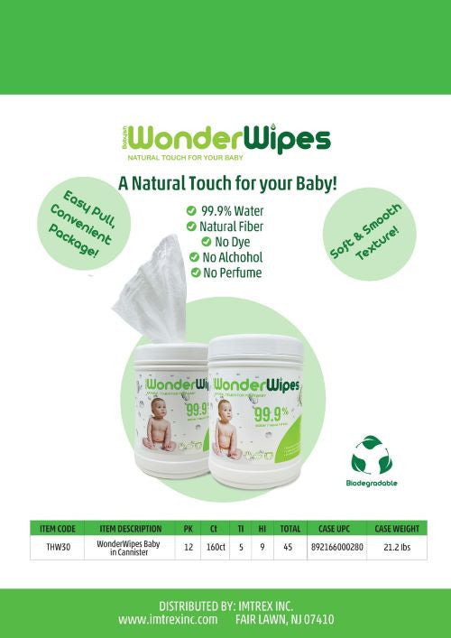 Wonder Wipes || Baby Wipes in Canister || 160PCS X 12/CS - THW30