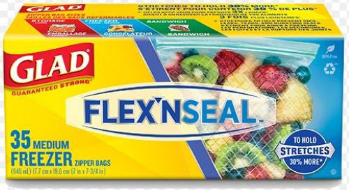 Glad Flex'N Seal + Freezer Storage Plastic Bags - 1 Quart 35ct 4/CS - GLD02