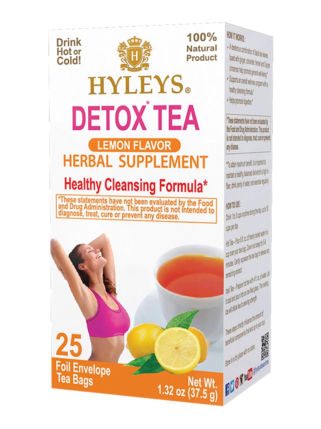 HYLEYS WELLNESS TEA DETOX & LEMON 1.32oz X 25pc X 12/CS - HY40