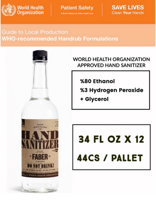 HAND SANITIZER/DISINFECTANT || 34 FL OZ X 12 | WORLD HEALTH ORGANIZATION APPROVED FORMULA* - WH01