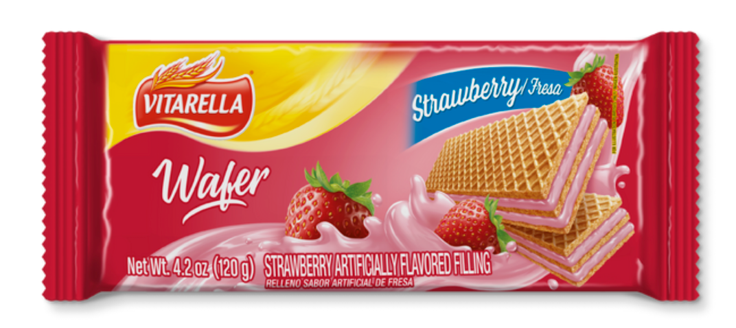 Vitarella Strawberry Wafers, 4.23 Oz x 24 /CS - VIT03