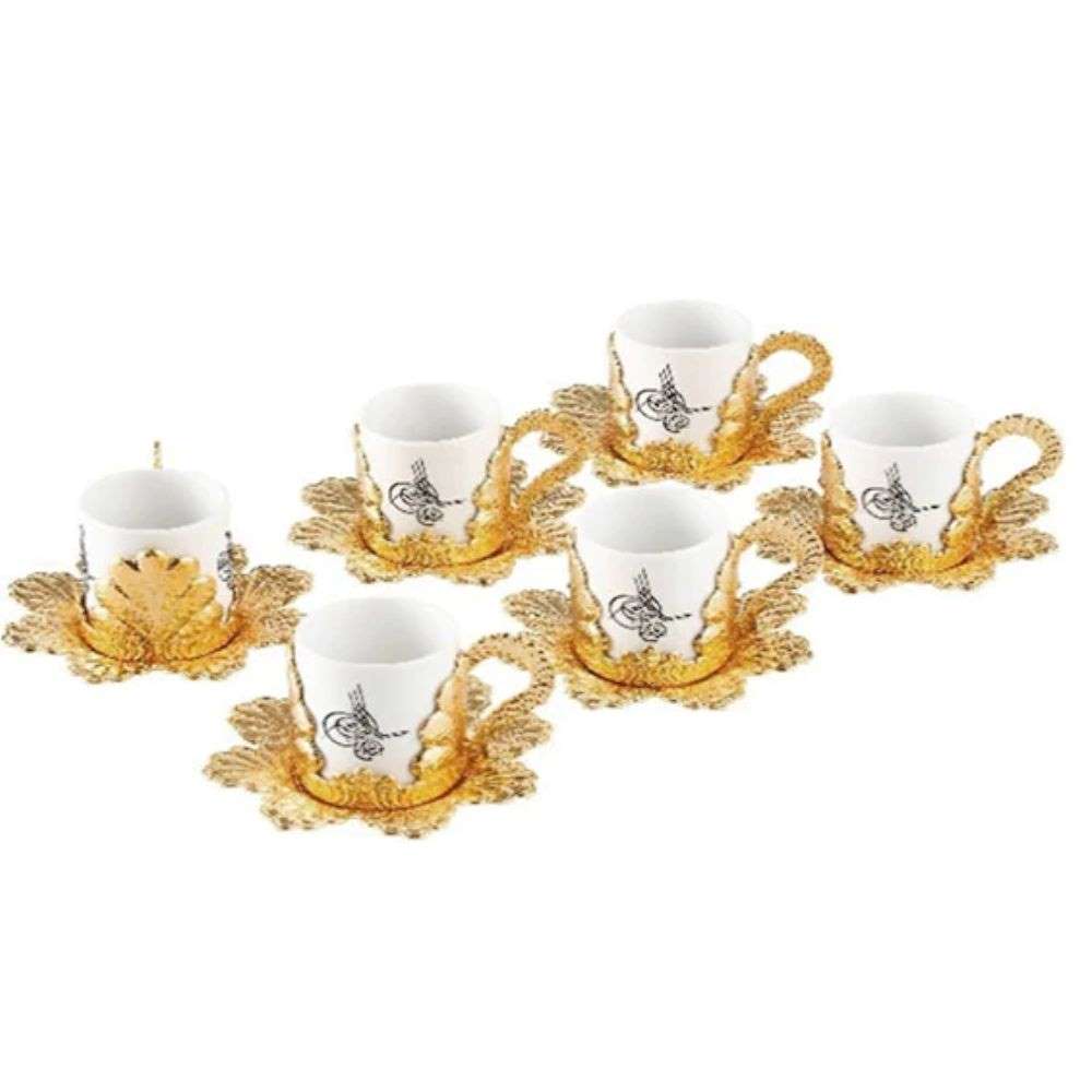 Sn Damla Coffee Cup Set Tugra For 6 People Gold 118 Ml (4 Oz) X 10 - 35199238