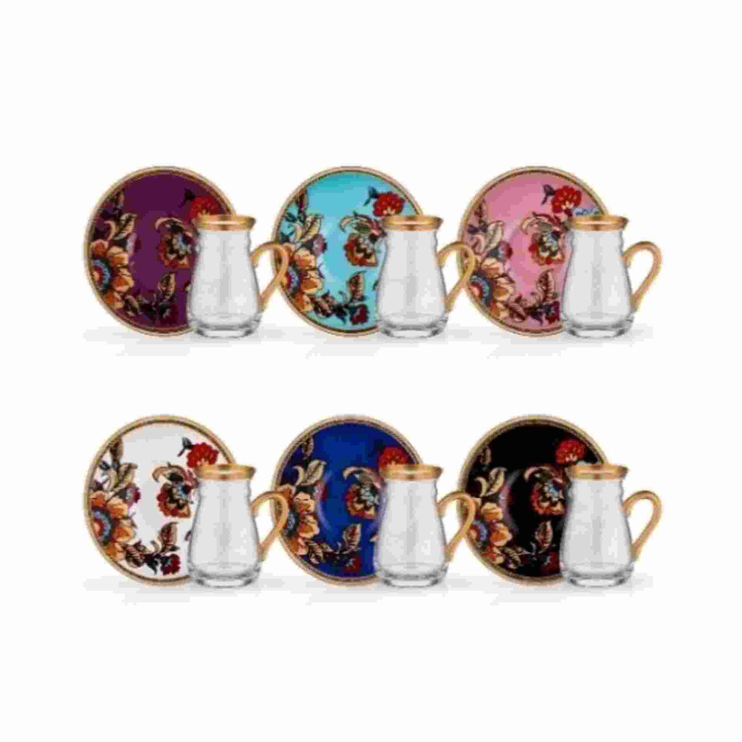 Hakan Lorena Asorti Tea Set With Handle For 6 People 12 Pcs X 6 - 35225107