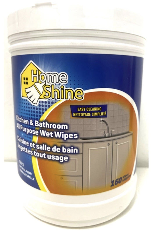 HOME SHINE KITCHEN & BATHROOM AP WET WIPES IN CANISTER 160 PCS X12/CS - THS10