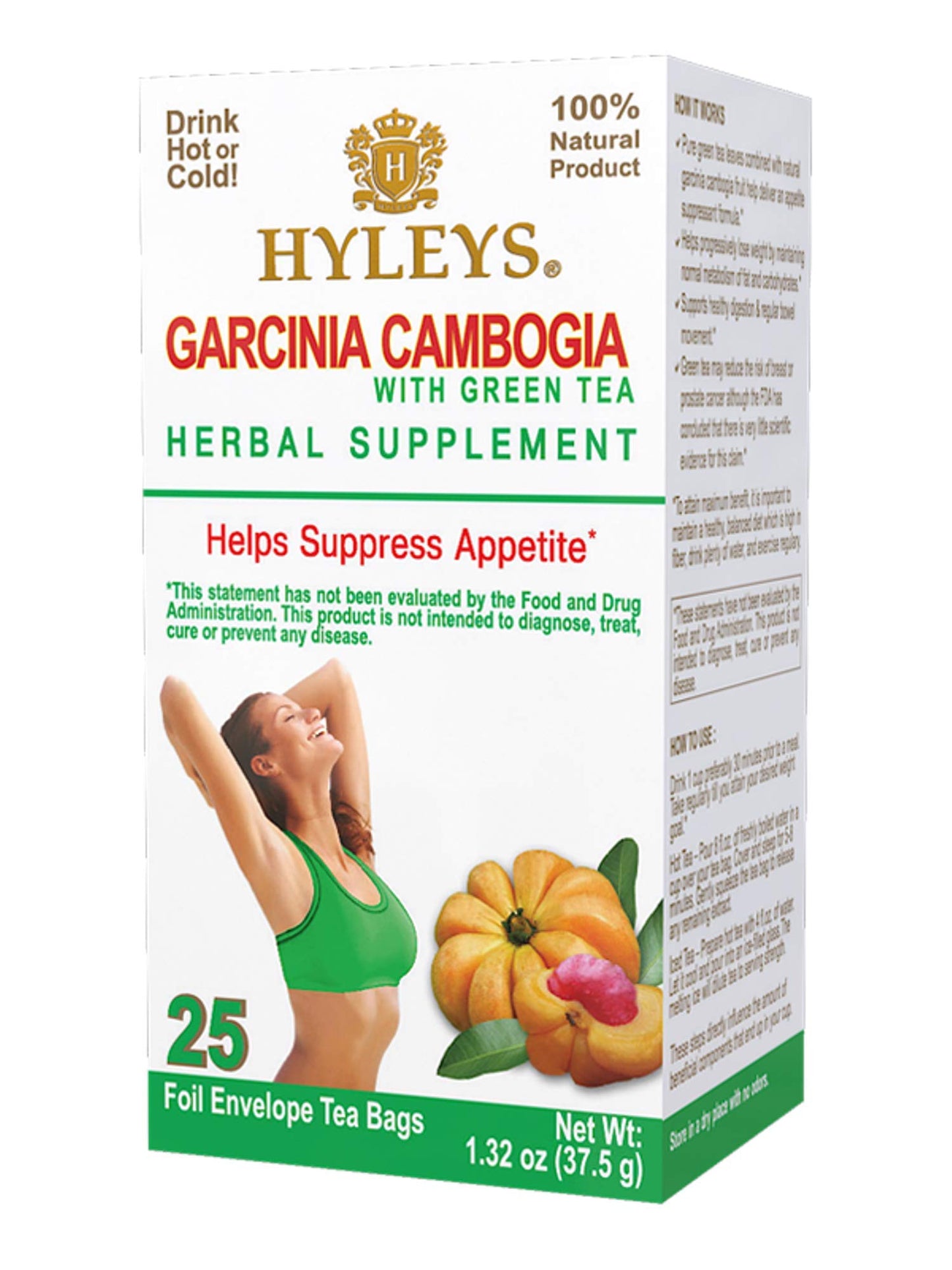 HYLEYS GARCINIA CAMBOGIA GREEN TEA 1.32oz X 25pc X 12/CS - HY30