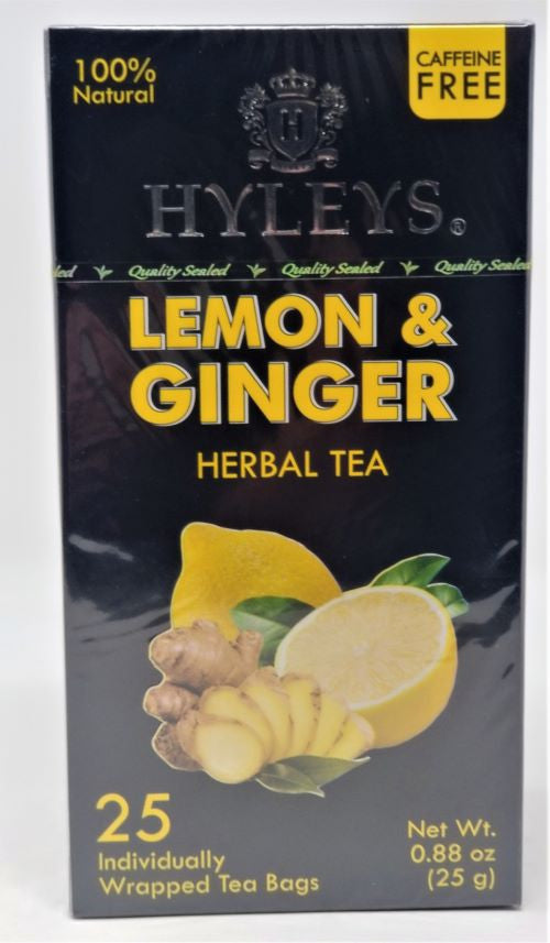 K - HYLEYS CAFFEINE FREE || LEMON & GINGER || HERBAL TEA 0.88 oz X 25pc X12/CS - HY105