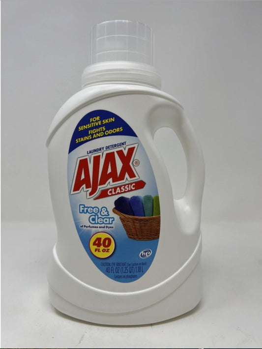 AJAX LIQUID LAUNDRY DETERGENT | 40 OZ x 9 | FREE & CLEAR - AJ09