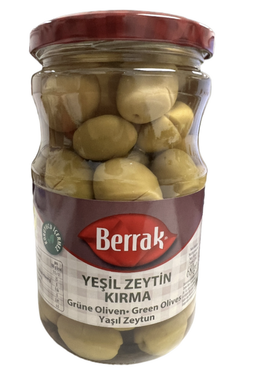 BERRAK Scratched Green Olives/Kirma 720 ml Glass - 1cs/12pcs