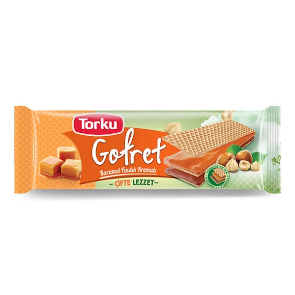 TORKU WAFER W CARAMEL & HAZELNUT CREAM (KARAMELLI-FINDIKLI GOFRET) 142GR X 19