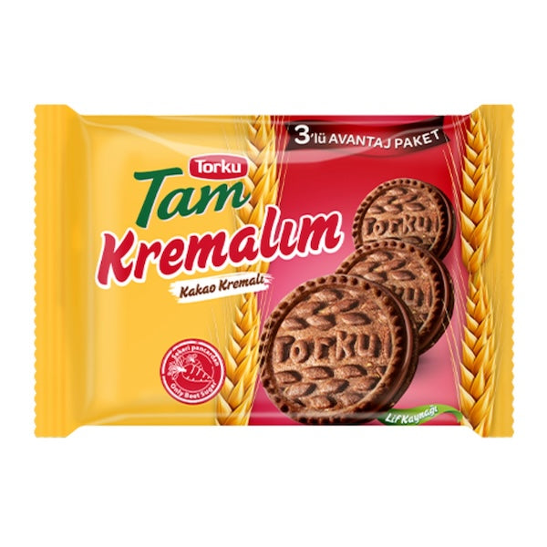 TORKU TAM KREMALIM BISCUIT W COCOA (KAKAOLU) 3 PCS X 83 GR X 12