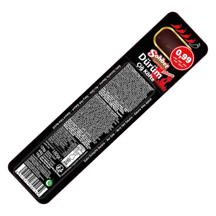 SOHBET VEGAN BULGUR SNACK WRAP HOT (ADANA ACILI CIG KOFTE DURUM) 180 GR X 12