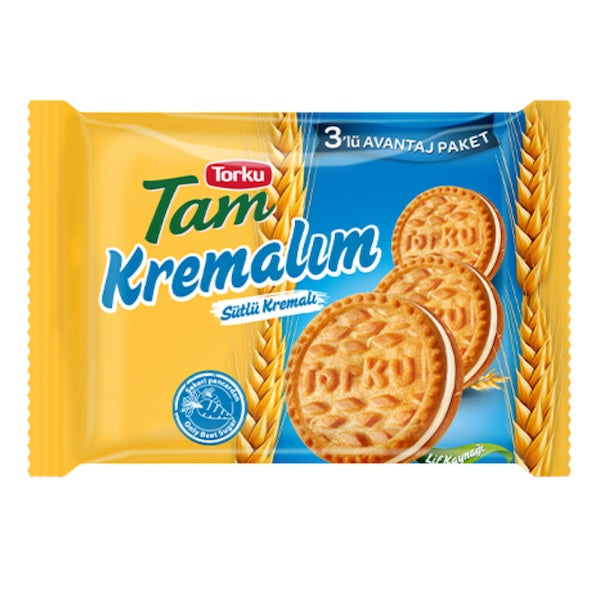 TORKU KREMALIM BISCUIT W MILKY CREAM (SUTLU KREMALI) 3PCS X 83GR X 12