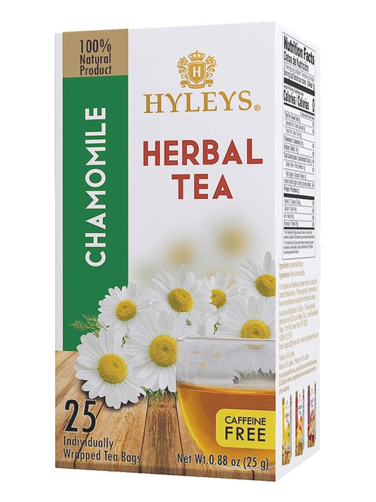 K - HYLEYS CAFFEINE FREE || CHAMOMILE || HERBAL TEA 0.88 oz X 25pc X12/CS - HY104