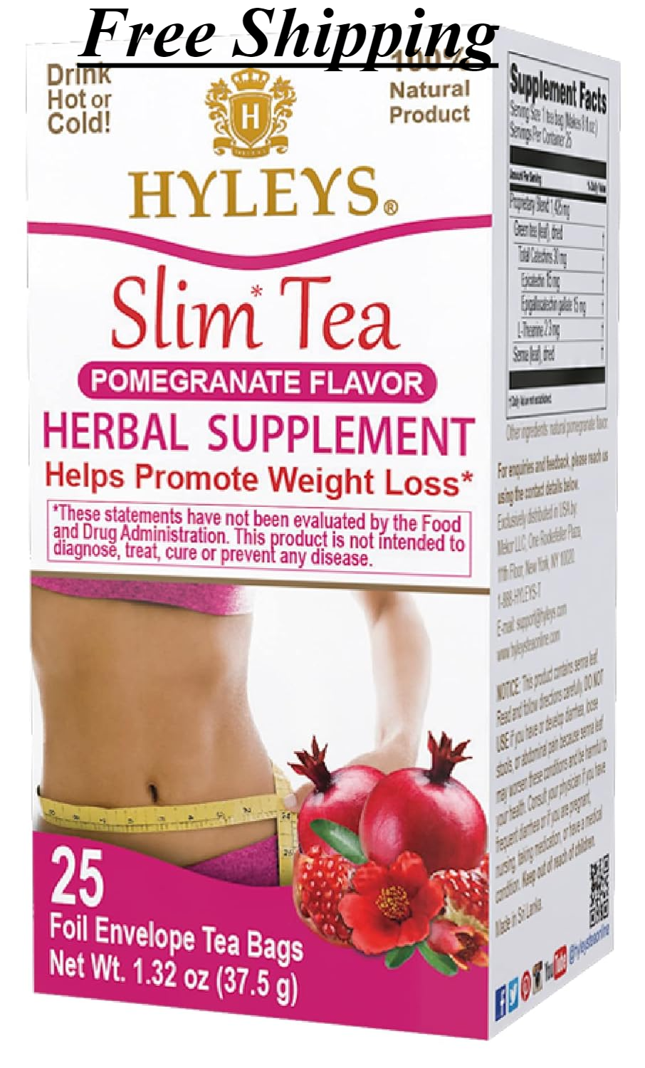 K - HYLEYS SLIM TEA POMEGRANATE 1.32oz X 25pc X 12/CS - HY04