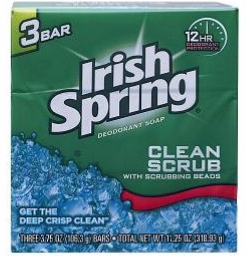 IRISH SPRING BAR SOAP CLEAN SCRUB 3.75oz/3/18 - IR3PKCS