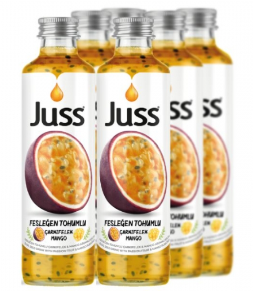 JUSS PASSIONFRUIT/MANGO BASIL SEED DRINK 8.45 OZ (250ML) X 24PCS (GLASS BOTTLE) - JUS23