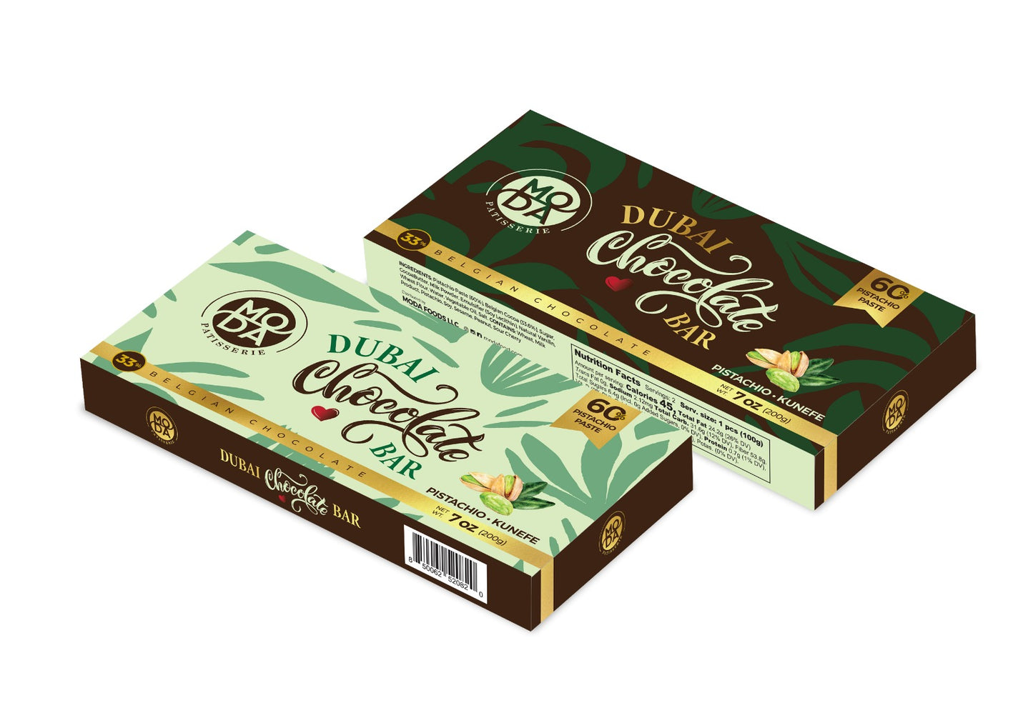 Moda Dubai Chocolate Bar, Pistachios - Kataifi, 7oz (200g) - 520820