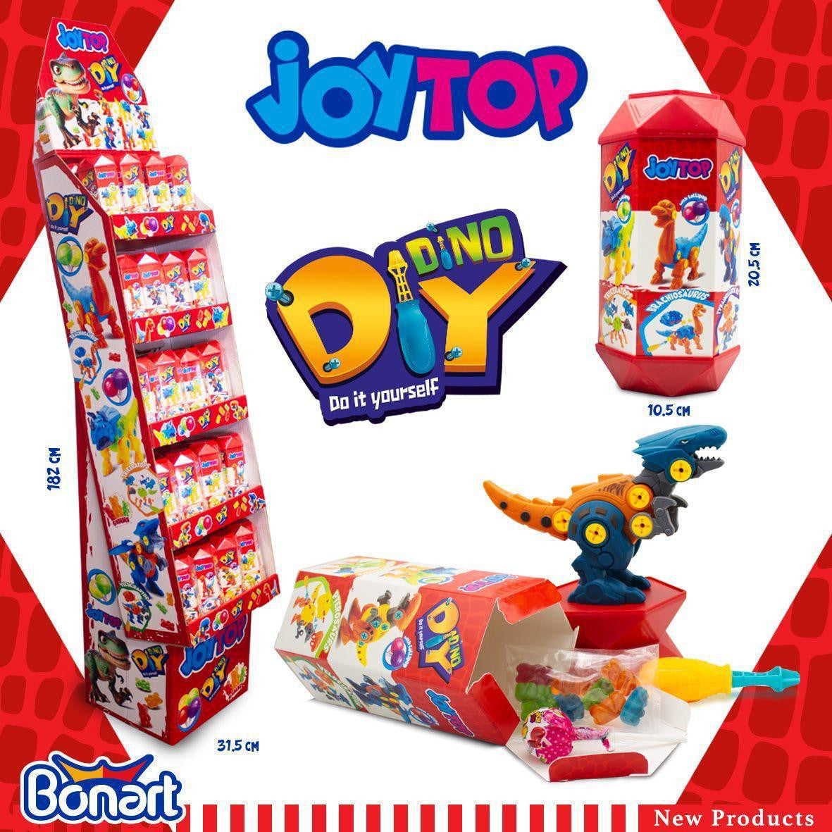 JOYTOP DIY DINASOUR SOUR LOLLIPOP WITH GUMMIES | 1x 40 pcs 1.09 oz (31g) || Display - BSC06