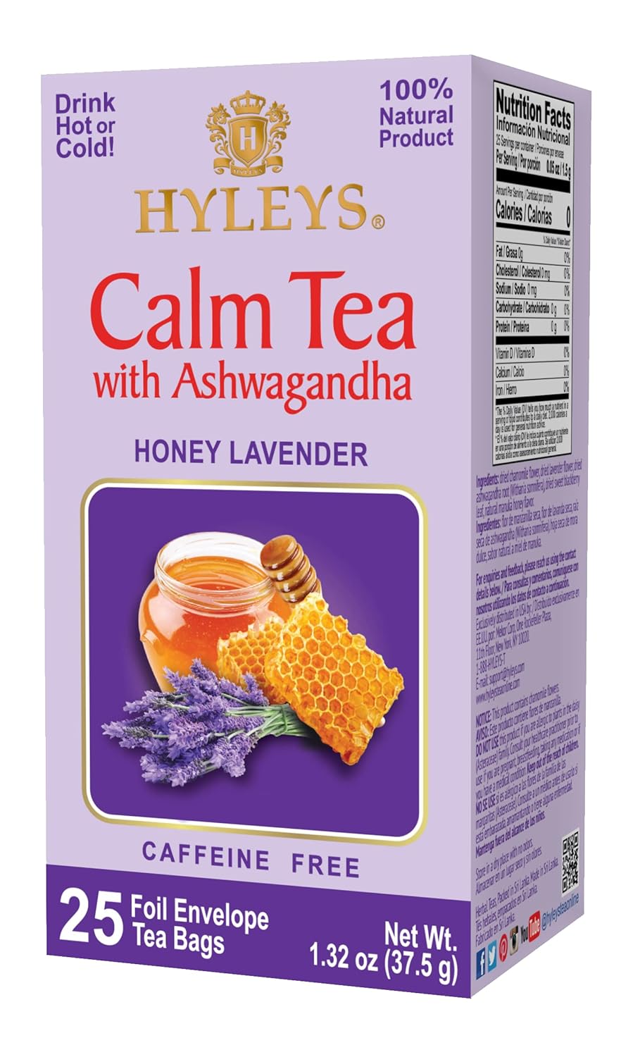 HYLEYS CALM TEAT || ASHWAGANDHA HONEY || LAVENDER || HERBAL SUPPLEMENT 1.32oz X 25pc X12/CS - HY106