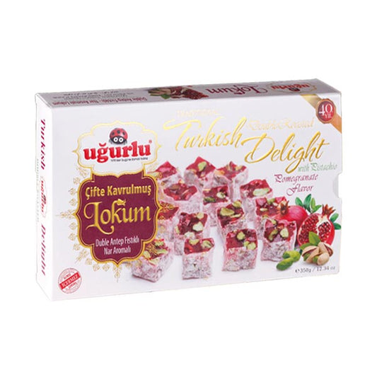 Ugurlu Cifte Kavrulmus Duble Antep Fistikli Nar Aromali Lokum (Pudra Sekerli) 350g x 12 - 351